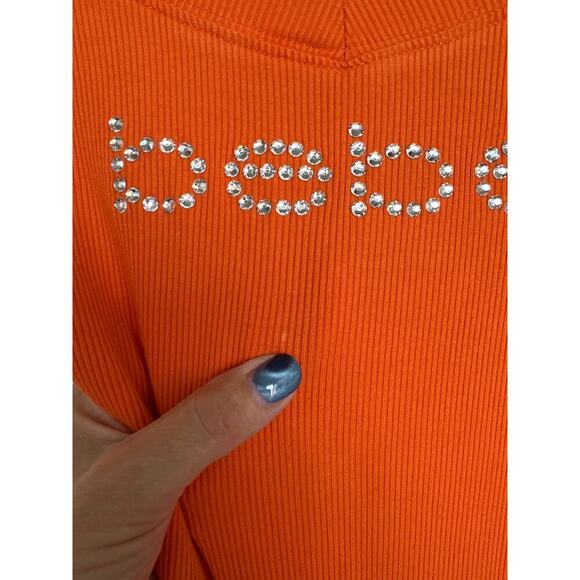 Bebe Logo Y2K Short Sleeve Logo Dress with Lace Up Back, XS, Dragon Fire Orange - Picture 3 of 8